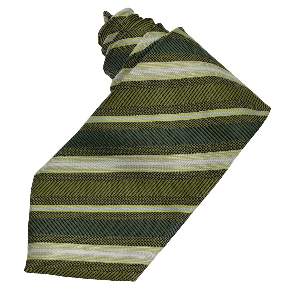 Vintage Nottingham Wide Striped Necktie Tie Men Green Olive Sage 70s Earth Tones